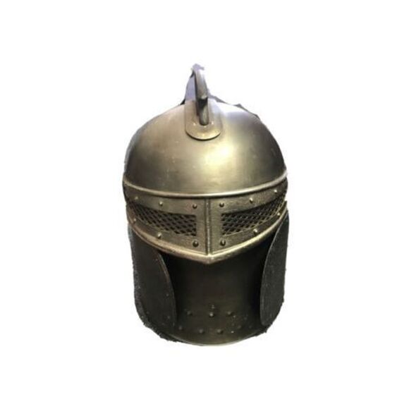 Vintage Pewtertone Olde Tankardware Medieval Knight Helmet Ice Bucket 1970 Stamp - Picture 1 of 10